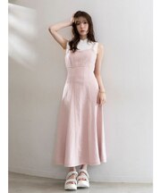 デニムフィットアンドフレアバックレースアップジャンスカ