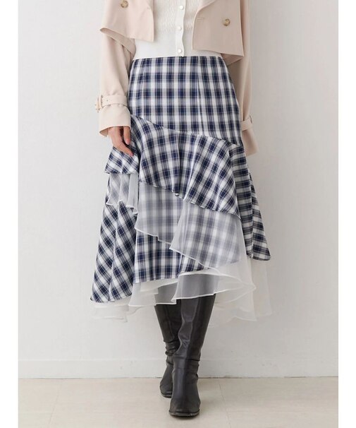 異素材使いティアードスカート