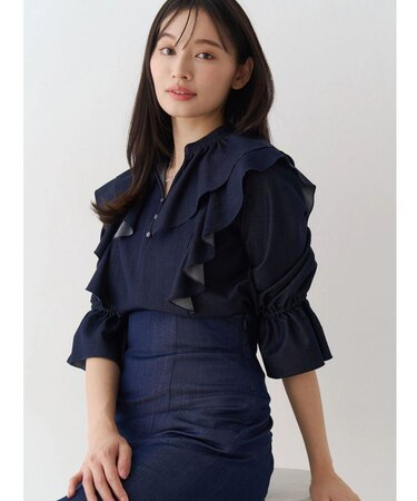【セットアップ着用可】ラッフルシャツブラウス