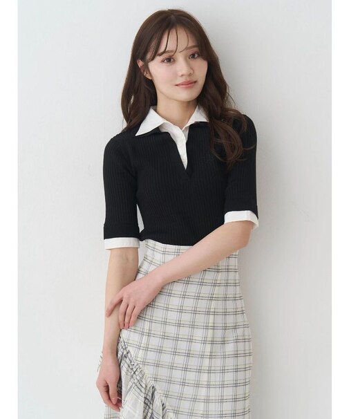 シャツレイヤードライクハーフスリーブニット