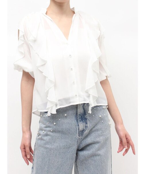 ラッフルオープンショルダーブラウス