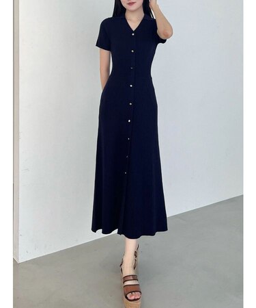 ワイドリブスキッパーニットワンピース