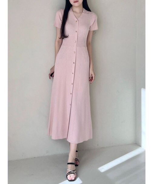 ワイドリブスキッパーニットワンピース