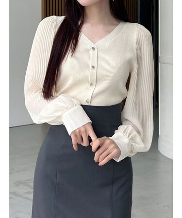 異素材スリーブカーデニット