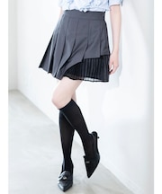 異素材切替プリーツミニスカパン