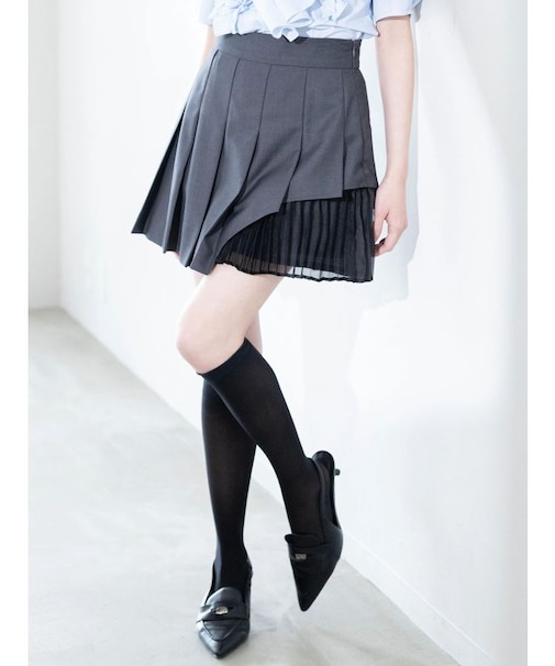 異素材切替プリーツミニスカパン