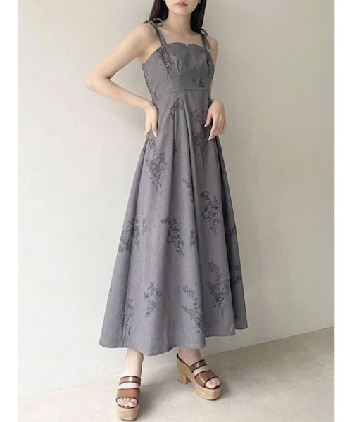searoomlynn☆ショルダーリボンキャミワンピース　グレー　Mサイズ　美品 リネンライクショルダーリボンキャミワンピース｜マーキュリーデュオの