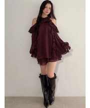 ラッフルチュニックフレアショーツセットアップ