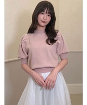 ダイヤ柄パフスリーブニット