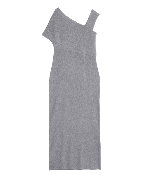 アシンメトリーラメブレンドニットワンピース