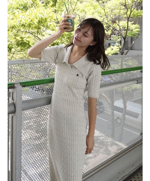 【POLO BCSコラボ】カラーネックメランジケーブルニットワンピース 追加生産【POLO BCSコラボ】カラーネックメランジケーブルニット