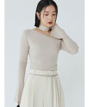 ボウタイアシンメトリーネックニットプルオーバー