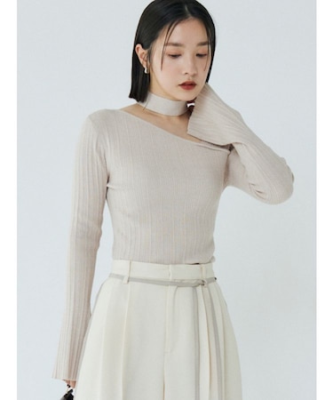 ボウタイアシンメトリーネックニットプルオーバー