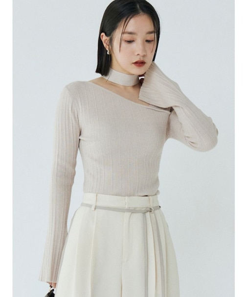 ボウタイアシンメトリーネックニットプルオーバー