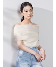 ノースリーブオフショルチュールトップス