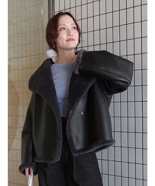 フェイクムートンスタンドカラーコート｜ラグナムーンの通販｜&mall