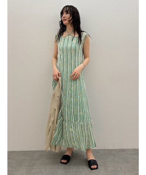 MIXストライプチョーカーニットワンピース