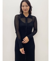 オープンワークパターンカラーニットワンピース