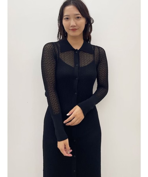 オープンワークパターンカラーニットワンピース