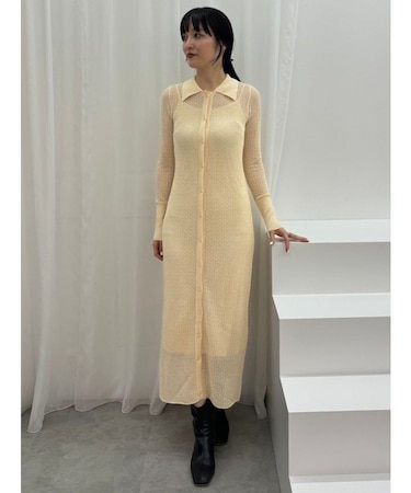 オープンワークパターンカラーニットワンピース