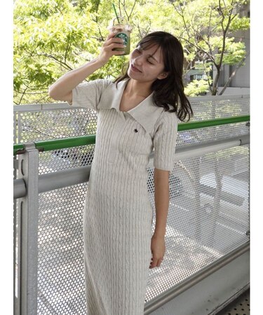 追加生産【POLO BCSコラボ】カラーネックメランジケーブルニットワンピース