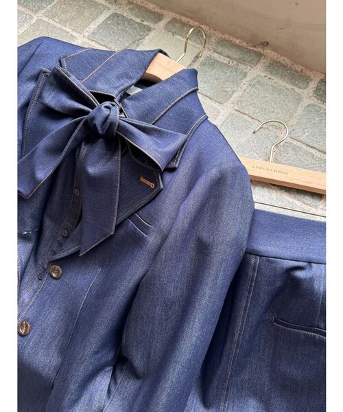 柳橋唯コラボ】ワイドスリーブタイネックシャツ｜ラグナムーンの