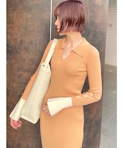 シャツカラーカフスニットワンピース