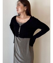 ニットカーデセットメッシュベロアキャミワンピース