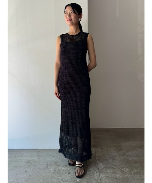 メッシュフリンジニットワンピース