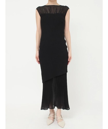 シフォンプリーツニットドッキングワンピース