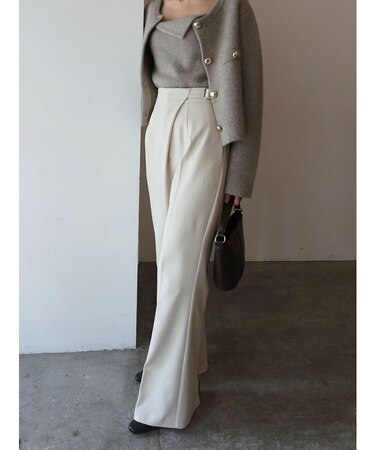 ウエストアシンメトリーセミフレアパンツ