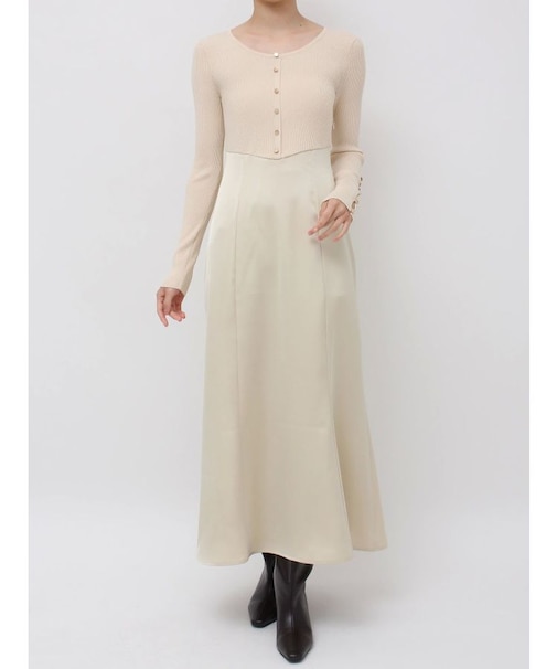 ボタンニットドッキングナローワンピース