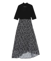 楊柳プリントニットドッキングワンピース