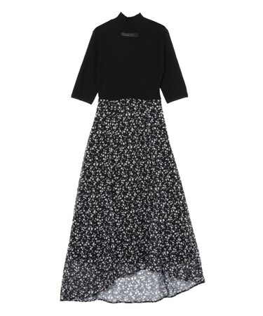 楊柳プリントニットドッキングワンピース