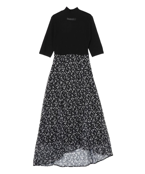 楊柳プリントニットドッキングワンピース