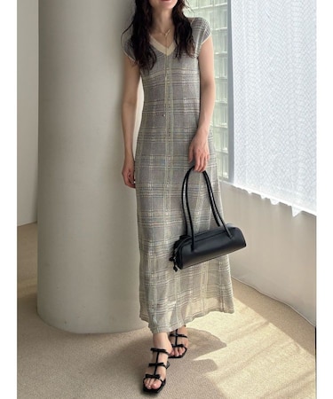 シアーチェックニットワンピース