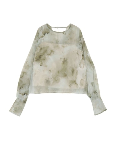 マーブライズドシアープリントブラウス