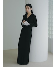 レーススリーブネップリブニットワンピース