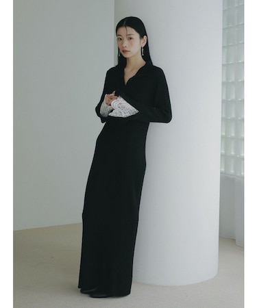 レーススリーブネップリブニットワンピース