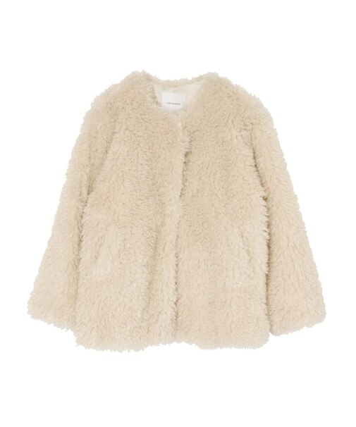 ノーカラーフェイクファーコート