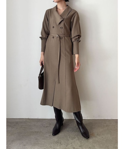 アシンメトリーカラーナローフレアワンピース