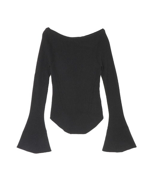 アシンメトリードレープフレアスリーブニット