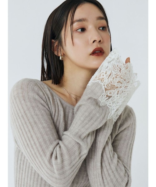 レースドッキングリブニットワンピース