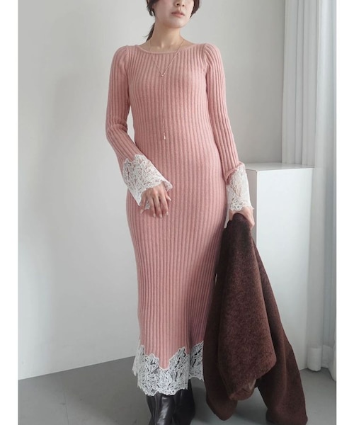 レースドッキングリブニットワンピース｜ラグナムーンの通販｜&mall