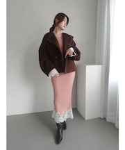 レースドッキングリブニットワンピース