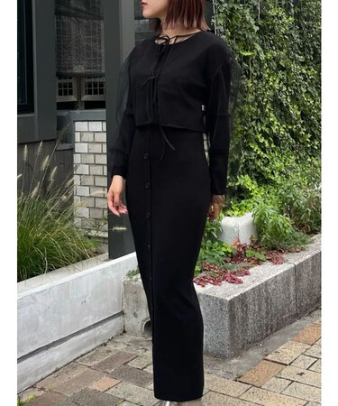 チュールカーデセットニットワンピース