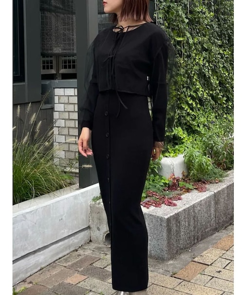 チュールカーデセットニットワンピース