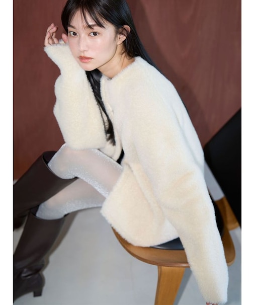 【REVIVAL】【WEB限定カラーあり】ミニシャギーセッケツニットカーデ