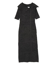 アシメネックリブハーフスリーブニットワンピース