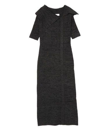 アシメネックリブハーフスリーブニットワンピース